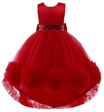 Lito Angels Robe asymétrique Fille en Tulle | Coupe asymétrique, fleurs en tulle, jupe 4 couches, volants, nœud au dos, Mariage, Cérémonie, Baptême, Communion, Noël, Fête