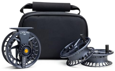 LAMSON | Liquid S-Series Size -5+ Fly Fishing Reel 3 Pack | All-Water | 1 Reel & 2 Bonus Spools + Carrying Case | Large Arbor Powerful Sealed Drag, Pressure Cast Aluminum | Daybreak | 4wt 5wt 6wt Size