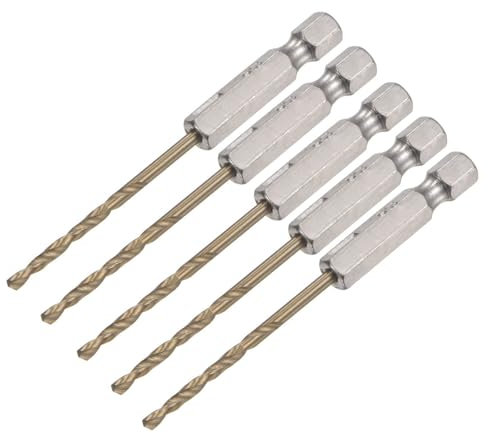 TA-VIGOR 5Pcs 2.5mm Hex Shank Twist Drill Bit Set, 1/4 Inch Shank HSS High Speed Steel Drill Bit Set Quick Change Twist Drill Bits for Woodworking, Plastic and Metal