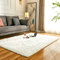 Evitany Flauschiger Teppich Wohnzimmer,Hochflor Waschbare rutschfeste Teppich Schlafzimmer,Ultra Weiche Bettvorleger,Große Carpet für Esszimmer, Büro, Lounge (Creme, 160x230 cm)