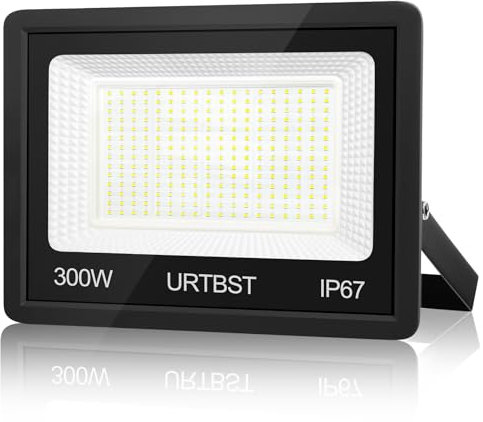 URTBST Projecteur LED d'extérieur 300 W 30 000 lm Étanche IP67 7000 K Blanc froid Super lumineux Pour jardin, garage, cour, couloir, allée