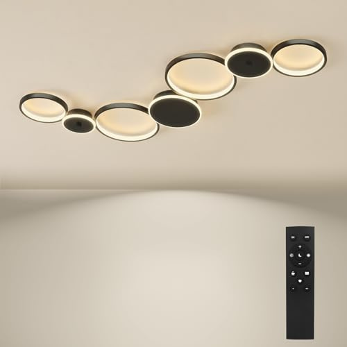 BAYHT Deckenleuchte LED Wohnzimmerlampe Schwarz Runde LED Deckenlamp Dimmbar 62W 5300LM mit Fernbedienung 3000K-6500K Geeignet für Wohnzimmer, Deckenleuchte Schlafzimmer