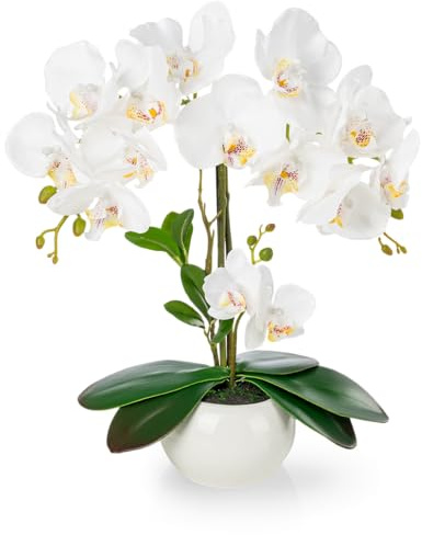 PASCH® Orchidee Artificiali in Vaso di Ceramica Lucida (40 cm) - Fiori Come Reali