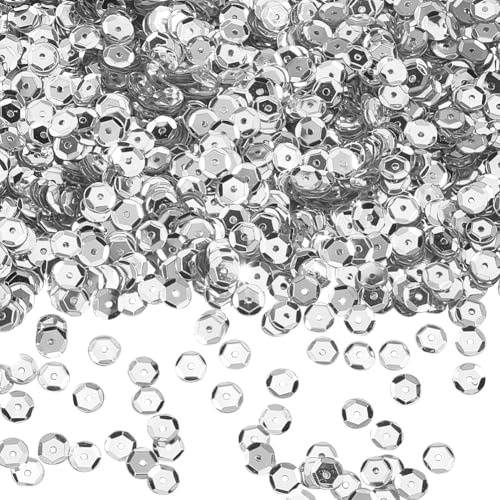 SUNNYCLUE 120G Paillettes Paillettes Rotonde Piatte Argento 6mm Plastica PVC Glitter Artistici Ricamo Foro Sciolto Mini Iridescenti Cucito Paillettes per Fai Da Te Artigianato Matrimonio Natale Orname