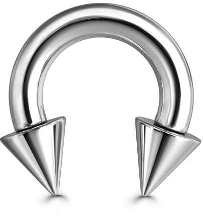 BodyBonita G23 Titanium Septum Rings 6G 8G 12G - Horseshoe Circular Barbell Spikes Stretched Pincher Nose Piercing jewellery ASTM F136 Titanium Earrings for Women Men Silver 10 mm 12 mm