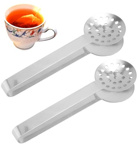 2pcs Presse-Sachets, Thé Acier Inoxydable Qualité Supérieure Passoires Pinces à Sachets Thé Multi-Usages Cuillère à Clip pour Thé Vrac Accessoires Pratiques et Cadeaux pour Buveurs(Argent)