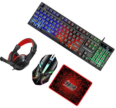 OSOLADY Clavier Rétroéclairé Souris Et Tapis De Jeu Casque Filaire pour Pc Combo Gamer Complet pour Bureau Et Gaming