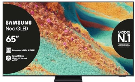 Samsung Neo QLED 4K Smart TV 65'' QE65QN85FAUXZT, NQ4 AI Gen2 Processor, AI Upscaling, Dolby Atmos & OTS Lite, Simple Chamfer Design,PACCHETTO INTRATTENIMENTO, 2025
