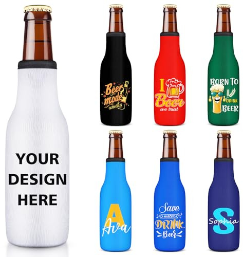 Custom Beer Bottle Insulator Sleeve Zip-up Bottle Jackets 12oz Non-slip Thick Neoprene Drink Cooler with Personalized Logo Text Bulk, 10 Packs