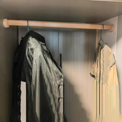 WANGTIAN Robusto Bastone per Guardaroba in Legno, Asta per Armadio in Legno massello per Appendiabiti, Asta Regolabile da 32 a 60 Pollici, Supporto per Appendere Abiti con Finitura Liscia