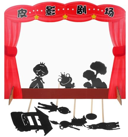 PERSELOSO DIY Shadow Puppet Theater Kit for Montessori Craft for Preschoolers Sensory Play with Marionette Cutouts Educational Family Shadow Puppetry Tools