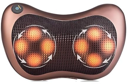 Back Neck Massager with Heat, 8-Kneading Node Massage Pillow for Shoulder & Back Pain Relief, Portable Ergonomic Design for Use at Home and in Car