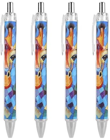 PIC 1 Lot de 4 stylos à bille rétractables à pointe moyenne Motif girafe vitrail 0,5 mm