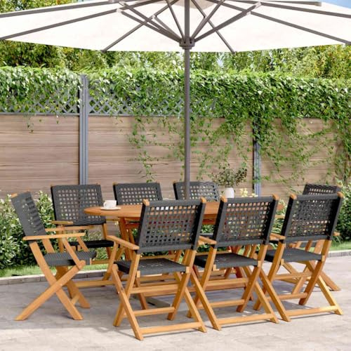 Qnhdfrt 8 Pack Folding Garden Chairs Black PE Rattan Solid Acacia Wood Frame 54 x 57 x 91 cm Robust Weather-resistant Outdoor Dining Seating for Patio Balcony Camping Use