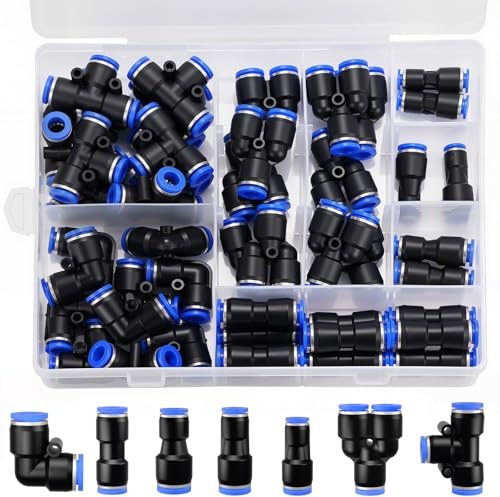8 mm pneumatisk quick push-in-anslutningssats för luftslangar (8 mm rak/vinkel/T-/splitter-anslutning och 4–6,4–8,6–8 mm reduceringsanslutning)