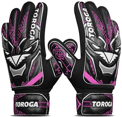 TOROGA Football Goalkeeper Gloves For Boys, Kids Children Youth Soccer Goalie Gloves with 4mm Latex padded palm Super Grip Palm Goalkeeping Gloves (Pink, 5)