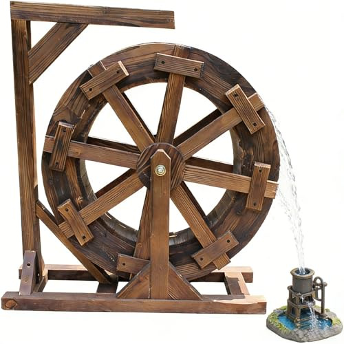 chengxiaorui Fuente de Noria de Exterior, Fuente de Agua Exterior autogiratoria de Madera para jardín, decoración Vintage para Estanque y Piscina, Fuente Ornamental rústica para Piscina(30cm)