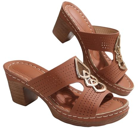 Tofflor, dam, sandaletter med klack, sandaletter, blockklack, sandaler, fiskmun, sommarskor, slip-on, sommarpantolett, tvättbara damskor, seniorer, ortopediska skor