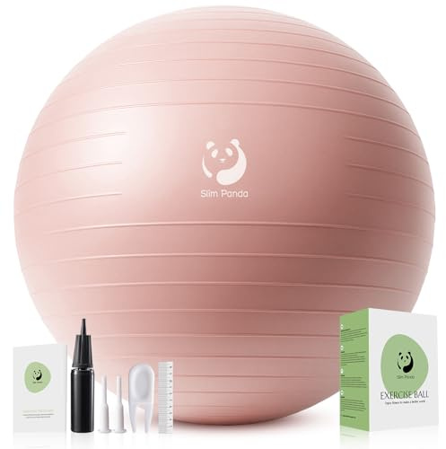 Slim Panda Exercise Ball Yoga Ball，Anti-Burst Professional Gym Ball for Pregnancy, Fitness, Balance Training (light pink, 65cm)