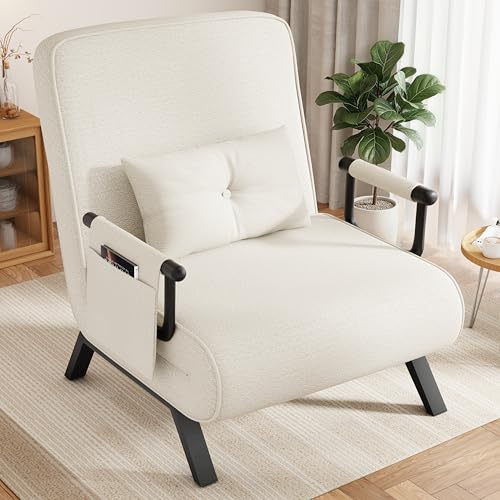 YOUDENOVA Sofá Cama, Sillón con Función Cama, Sofá con Respaldo Regulable, Sofá Cama con Bolsa Colgante, Sofá Plegable, Cama de Invitados, Chenilla, 184 x 60 cm, Beige