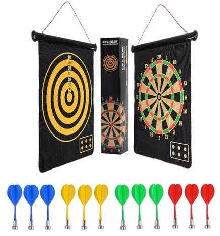 CX L SUM Magnetic Dart Board, Indoor Outdoor Dart Games for Kids with 12pcs Magnetic Darts, Safety Toy Games, Rollup Double Sided Board Game Set for Gifts