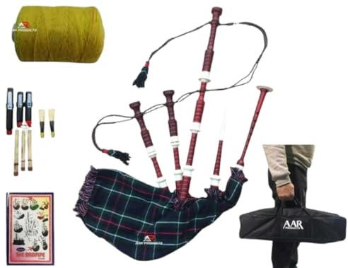 AAR Scottish Full Size Bagpipe Sheesham wood or Black Finish with Silver Plain Mounts Free Tutor Book, Carrying Bag, Drone, Reeds (Mackenzie)