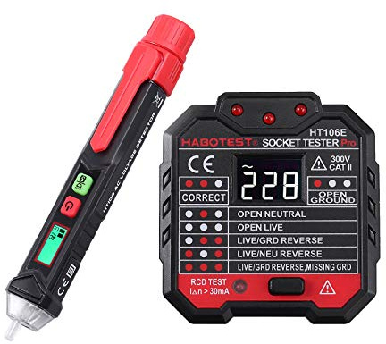 Proster Voltage Tester, Upgraded Socket Tester Non-Contact Voltage Tester Pen and Plug Tester Socket Tester kit with LED Flashlight Pre-Installed Battery with Sound and Light Alarm
