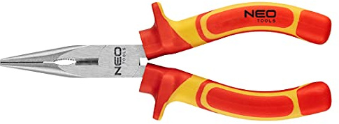 Neo Tools Alicates de punta redonda plana 160 mm 01-223, para trabajos eléctricos de hasta 1000 V, mangos de 2 componentes, acero CrV (160 mm)