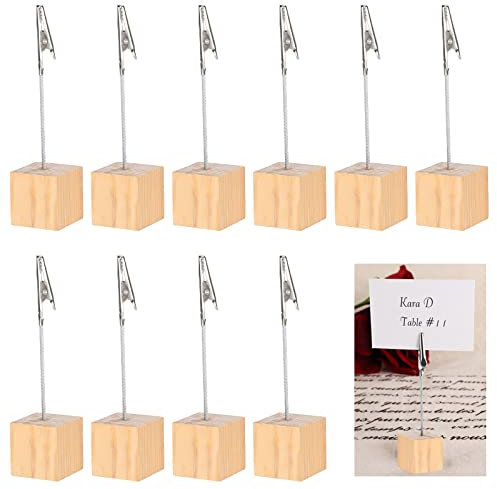 10 Stück Fotohalter mit Klammern, Holz Kartenhalter Tisch, Bildhalter mit Clips, Vertikaler Notiz Fotohalter, Fotowürfel für Bilder, Primärfarbe