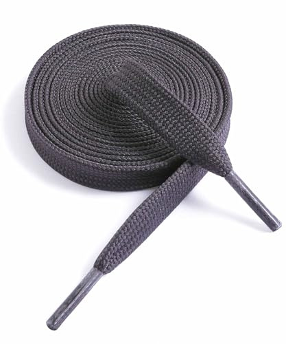 VSUDO 24 Inches Dark Gray Fine Weave Flat Shoe Lace for Sneaker, 5/16” Width Flat Sneaker Shoestring, Flat Sneaker Shoelace, Flat Shoe String for Running Athletic Shoes (1 Pair-Dark Gray-60CM)