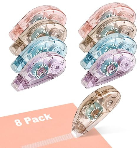Double Sided Tape Roller - 8 Pack Adhesive Scrapbook Glue Tape Runner Roller for Scrapbooking,Wrapping, School Kids Paper Handicraft,Crafts Gift Wrap and Arts Projects (8mm x 210ft)