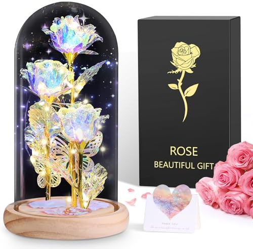BOLEi Rosa Eterna LED, Regalos Originales para Mujer(3 Rosas Galaxia)