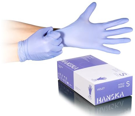 HANSKA 100 Guanti Monouso Nitrile Viola - Senza Polvere - Usa e Getta- Ambidestri - Non Sterili - Base di Gomma - Adatti per Ambiti Medici, Manipolazione degli Alimenti (100, S)