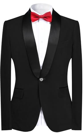 YOUTHUP Män sammet blazer sjal krage smal passform kostym jacka 1 knapp bröllop formella klänningar jackor, Svart, M