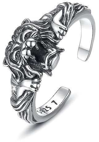 CELESTIA Vintage Leone Anelli Donna Argento 925 Regolabile Anello a Cerchio Aperto Anelli Regolabili Regalo Mamma Regalo Amicizia Donna Regali per Lei