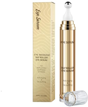 MUOCOBU Koffein Augenserum, 20ML Augencreme Gegen Augenringe und Schwellungen, Augenpflege, Anti-Aging-Augenserum mit 360°-Massageball, Reduziert Tränensäcke, Falten und Feine Linien