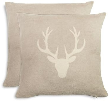 ZOLLNER 2er Set Kissenbezüge in 50x50 cm - Flauschige und weiche Kissenhüllen in beige - stilvolle Hirschkopfeinwebung - Mischgewebe - waschbar bis 40°C – Oeko Tex® Zertifiziert