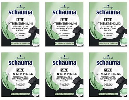 6x Schauma Festes Shampoo 3in1 für Haare, Körper & Gesicht Intensive Reinigung (6er Pack)