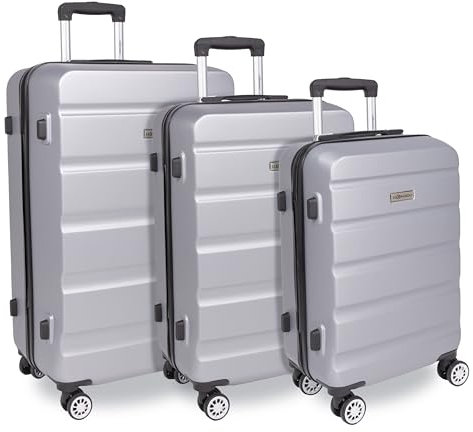 Leonardo® Kofferset 3 teilig mit TSA-Schloss | Koffer Trolley mit 4 Doppelten Rollen | Reisekoffer | Handgepäck | Reisetasche | Hartschalenkoffer | Travel Bag | S-M-L-Set | Venice | Silber