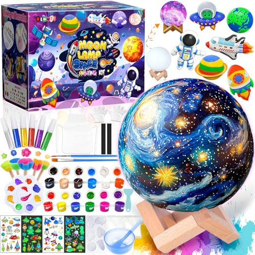 NLMWTI 2 en 1 Kit Peinture Enfant avec Lampe de Lune, Veilleuse 3D avec Figurines Spatiales, Kit D'artisanat Créatifs Cadeau Fille 5 6 7 8 9 10 Ans