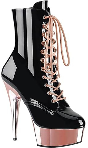 SPONYBORTY 6 pouces Stiletto Bottines Fétiche Talons Hauts Femmes Mode Or Cuir Bottines Sexy Stripper Night Club Pole Dance Pompes Chaussures fétiche/M/37EU