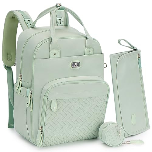 Dikaslon Wickeltasche Sac à dos Großer Wickelrusack mit Multifunktions-Babytaschen und mobiler Wickelauflage – Schnullerhalter und Kinderwagengurte – für Mama und Papa (Vert Menthe)