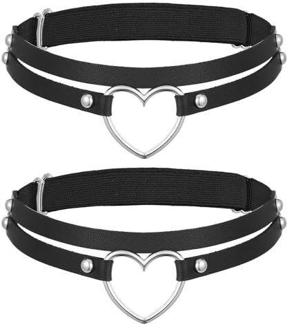 CIATBYYJ 2 Stück Schwarz Strumpfband,Leder Bein Strumpfband,Verstellbares Gothic Oberschenkel Zubehör,Herz Doppel-Leg Ring,Lederstrumpfbänder für Frauen Halloween Rave Karneval Cosplay Party Zubehör