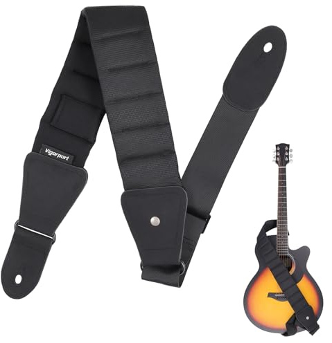 Vigorport Guitar Strap 3 Wide Thicked Padded Electric & Acoustic Guitar Strap, Adjustable Bass Straps with Hidden Pick Holder (Black, M (42.5-48 Length))