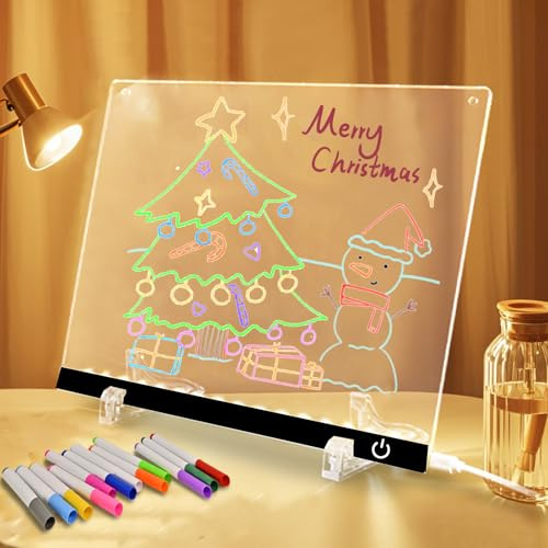 Acrylic Dry Erase Board with LED Light -11.8x8.5 Clear Glowing Memo,Brightness Level Adjustment,12 Color Markers, Ideal for Office/Home/Kids (Standard Edition)