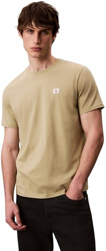 Calvin Klein Camiseta de Manga Corta Hombre Badge Jersey Classic tee de algodón, Beige (Cedar), XL