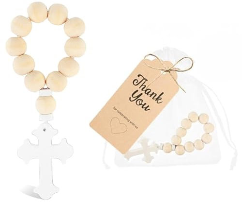 TOEECY Croce Legno Rosario Cattolico Con Sacchetto Per Il Filato Sacchetti Bomboniere Comunione Decorazione Per Il Battesimo Di Una Bambina Può Essere Utilizzato Per La Preghiera