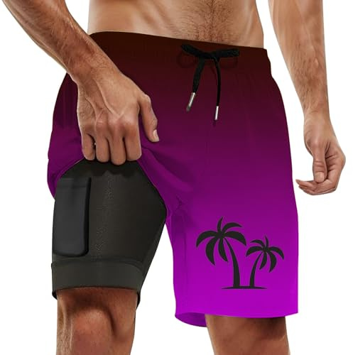 Generisch Bañador flotante para hombre con forro de compresión, entrepierna interior, bañador con bolsillos, para hombre, Color morado oscuro., XXL