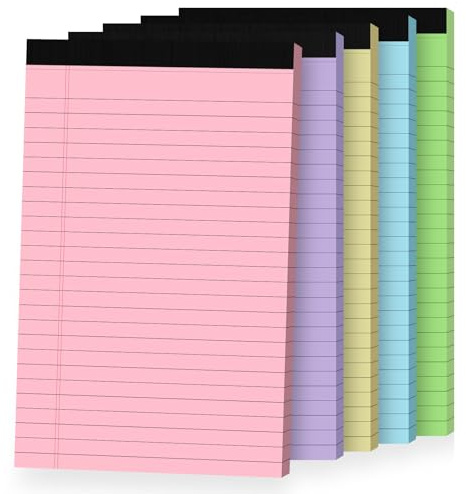 Ciphyfee 5pcs Small Note Pads, Colored Notepads 5x8 College Ruled Notebook, Writing Pads 5 x 8, Legal Pads, Pad Paper Perforate Notebooks for Work, Message, School, Office Supplies,30 Sheets/Pack