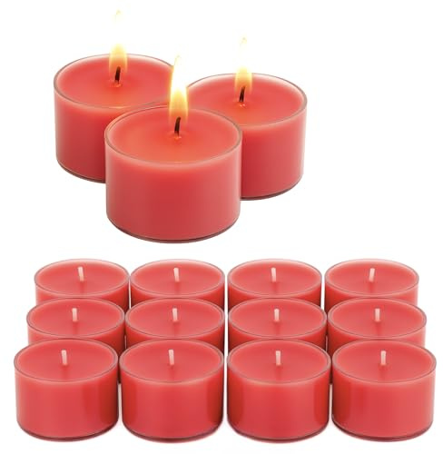Candelo Juego de 12 velas perfumadas XXL de cera de soja – Velas de té de color rosa suave jumbo, 8 h de combustión, diámetro de 3,7 cm, altura 2,7 cm, velas perfumadas con funda de plástico para una
